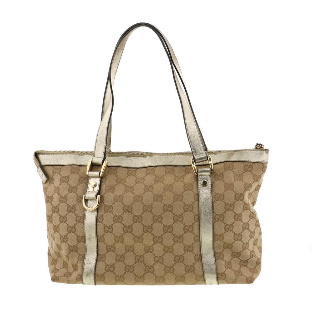 Gucci GG Canvas Abbey Tote bag metallic gold leather trim - Picture 4 of 6